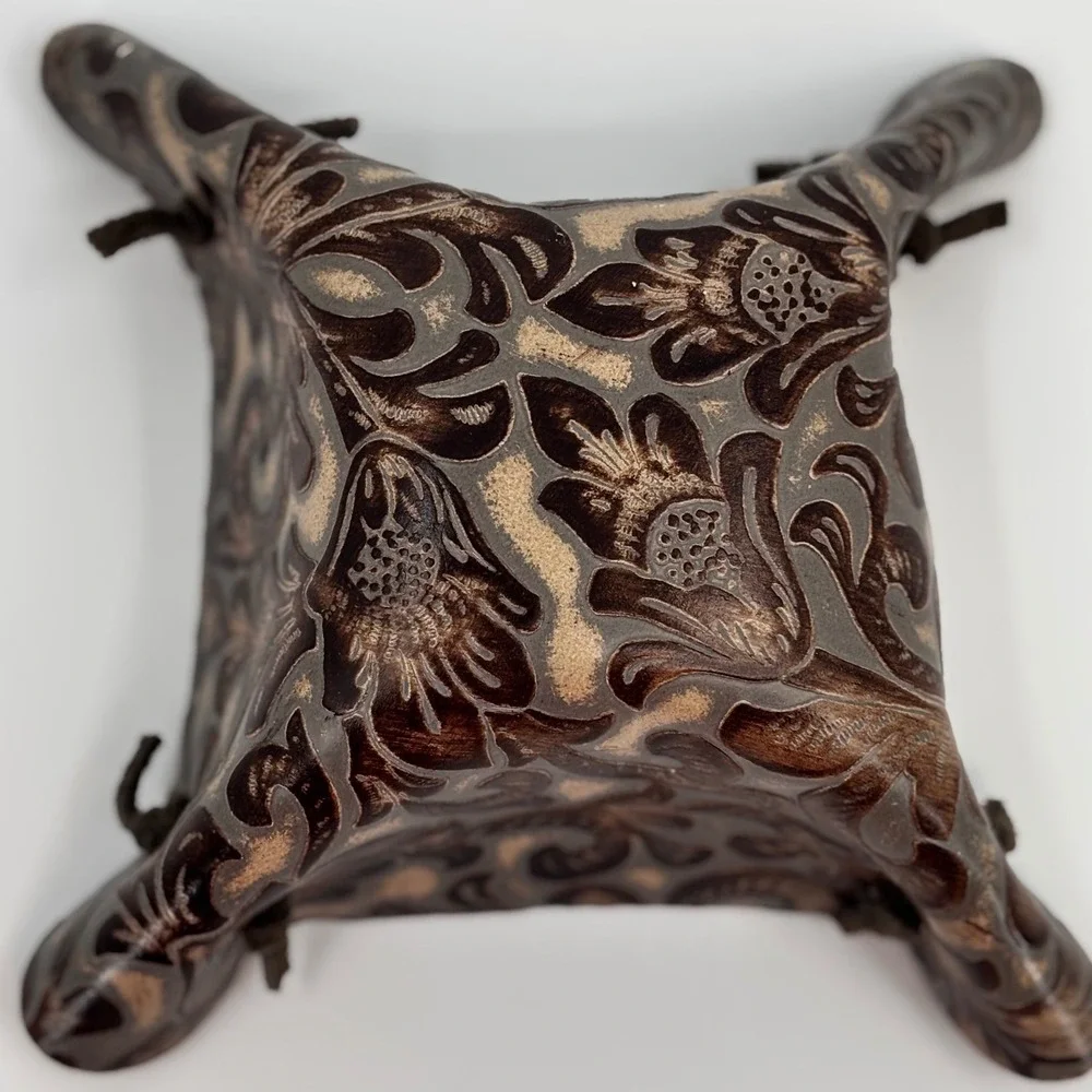 Leather‎ Catchall Tray Unisex Brown Tooled Floral Rustic Valet Tray Jewelry New